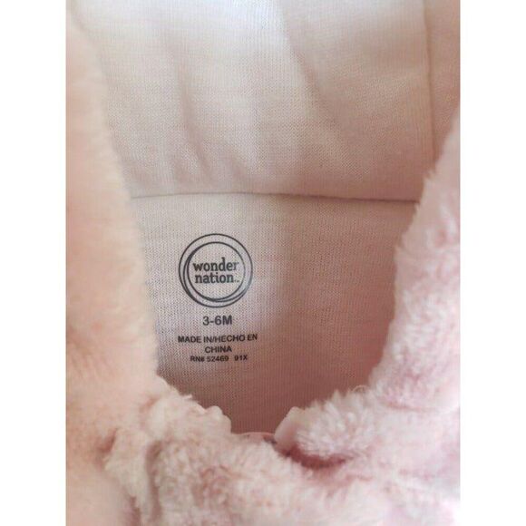 Wonder Nation 3-6M Plush Bunting BodySuit Baby Pink Hooded Footed Suit Ears New - Picture 6 of 6